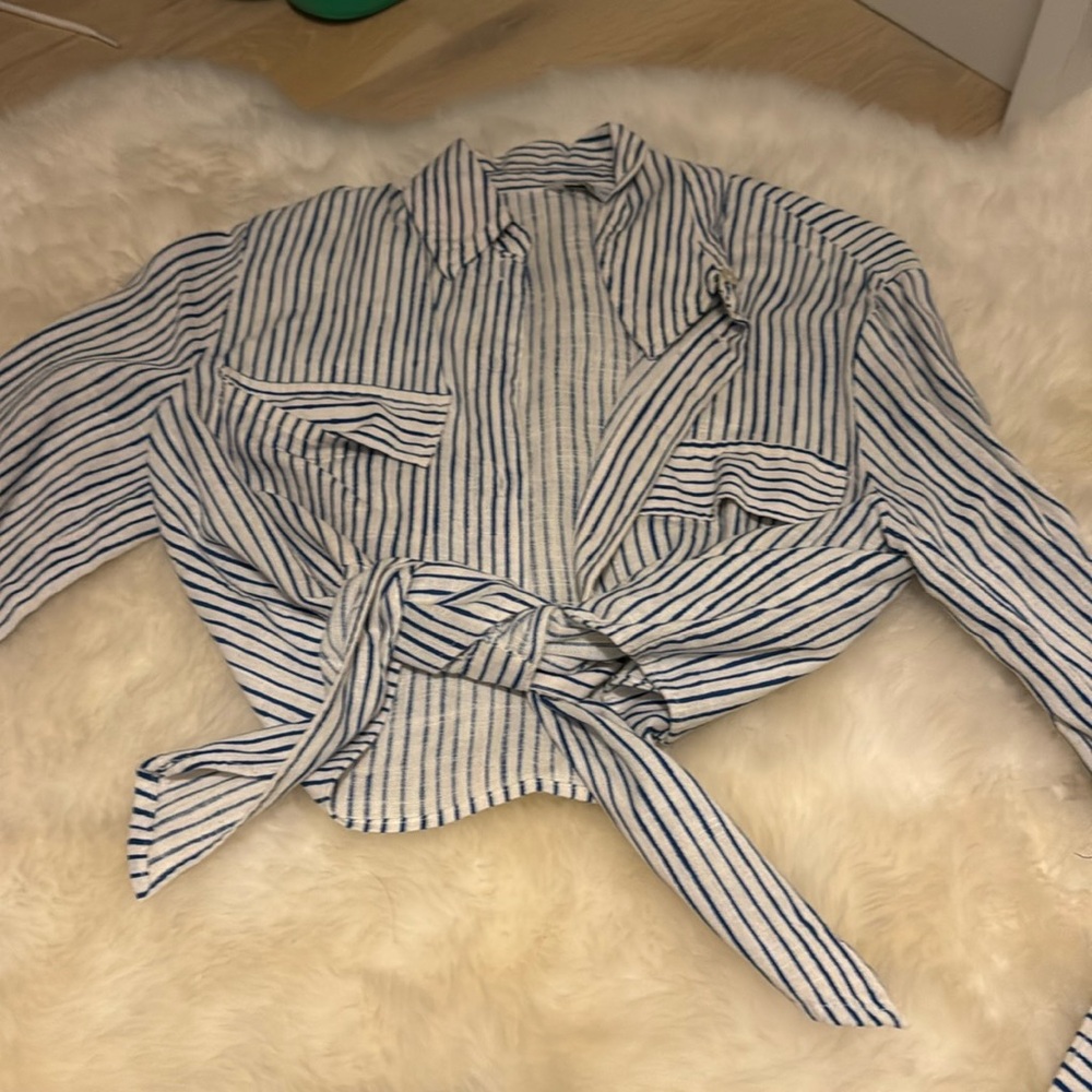 Zara extra small crop button front long sleeve top
